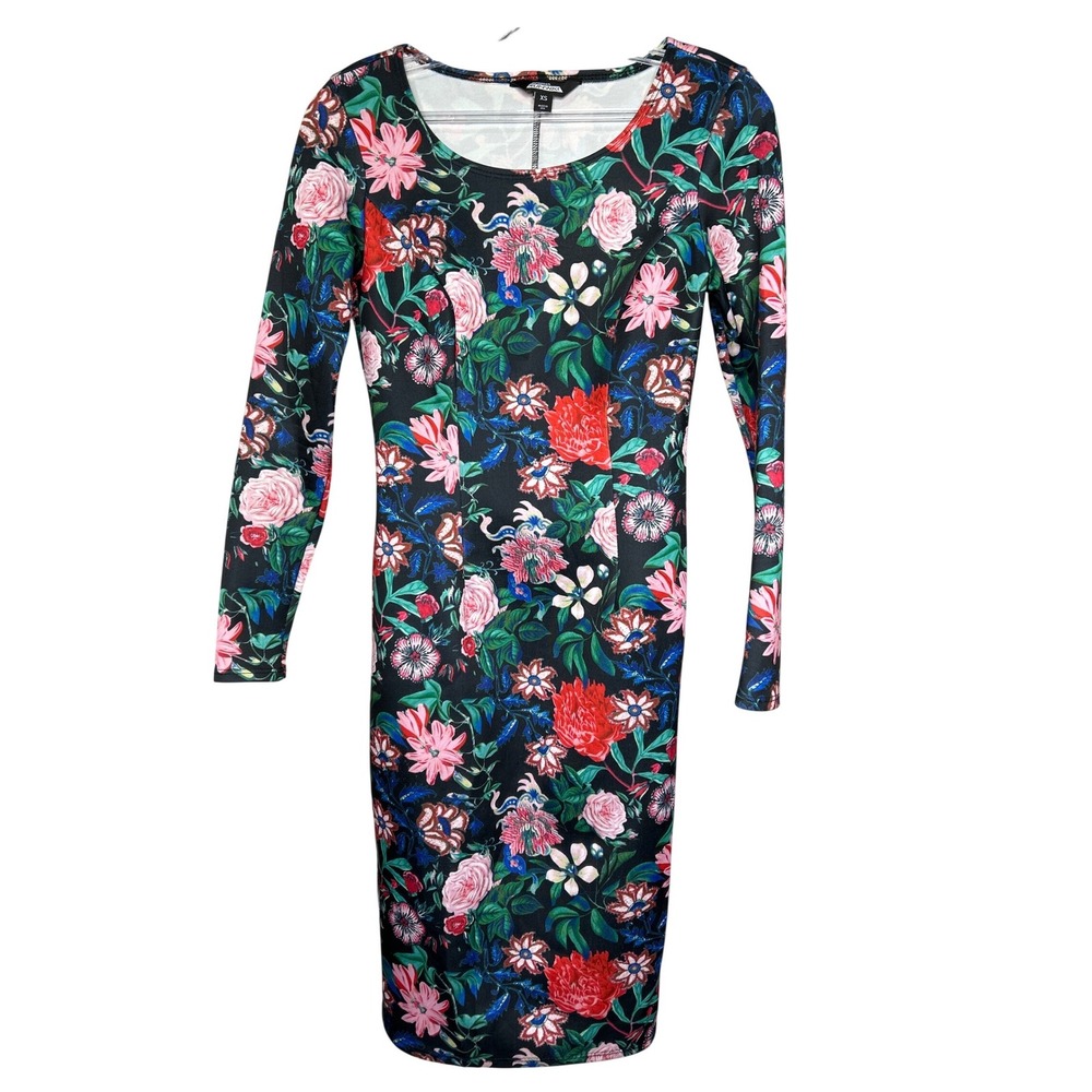 Project Runway XS Black Floral Long Sleeve Midi Dress Women Made in‎ USA